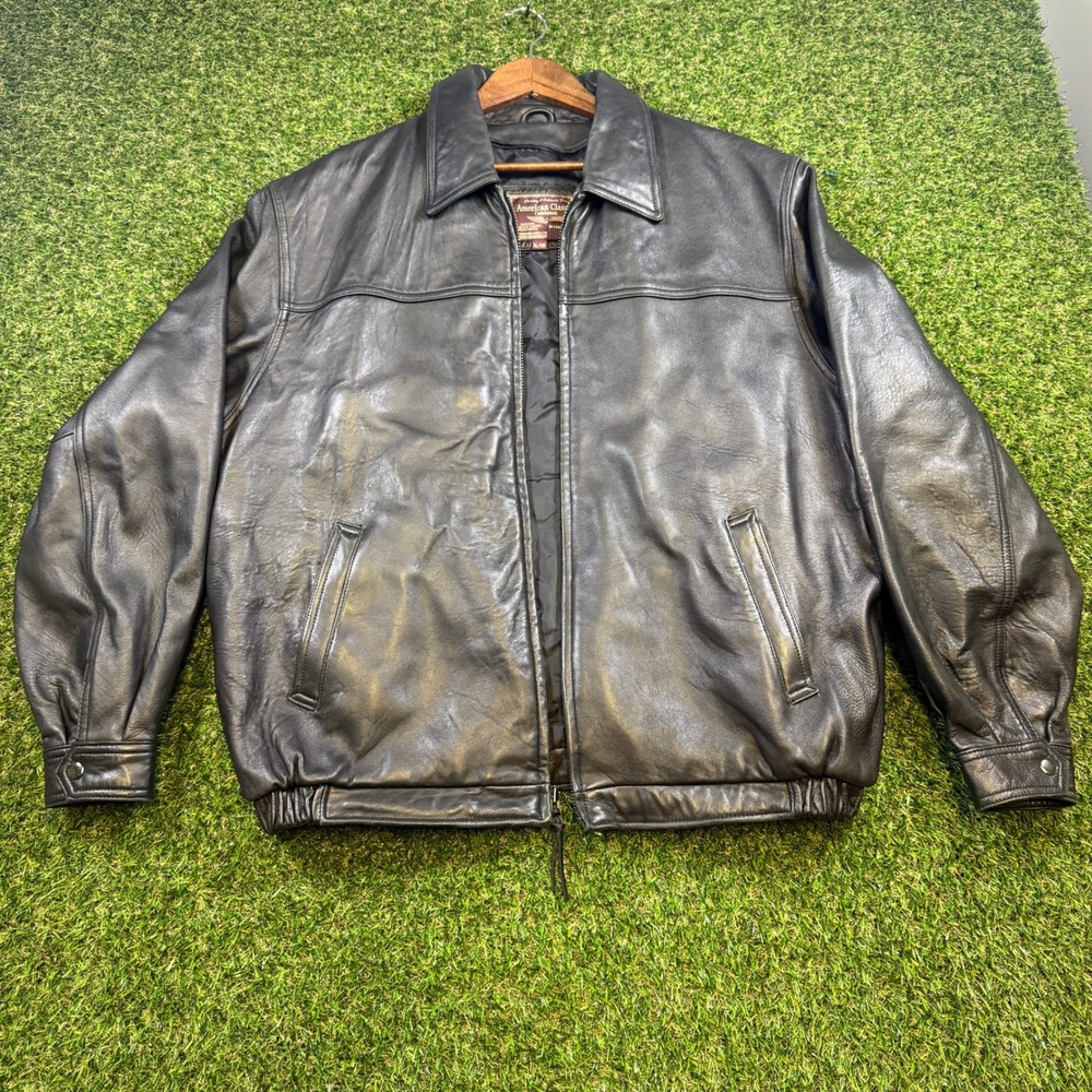 American Classics Colebrook Mens Black Leather Bomber Jacket XL RN 54163